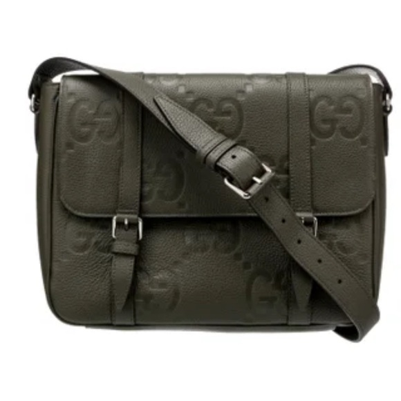 Green Jumbo GG Embossed Leather Medium Flap Messenger Bag used photo shoot - Picture 3 of 10
